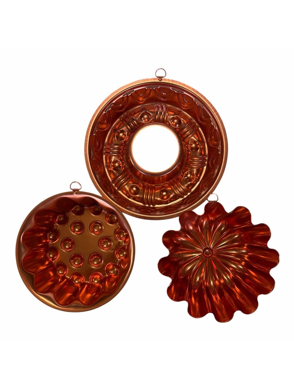 Vintage Copper Fluted Cake Molds Set of 3